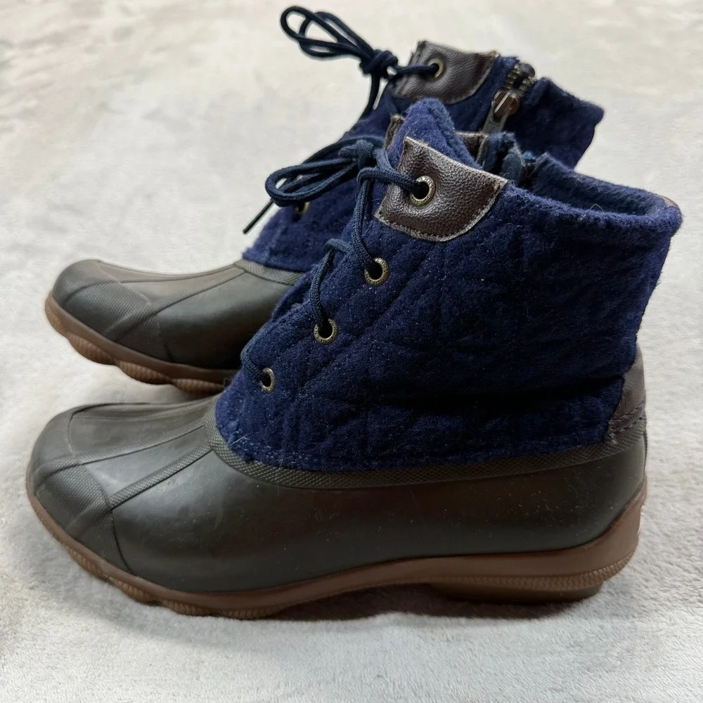 Sperry Boots Women's 8.5 Duck Boots Navy Blue Wool Quilted Saltwater STS83679